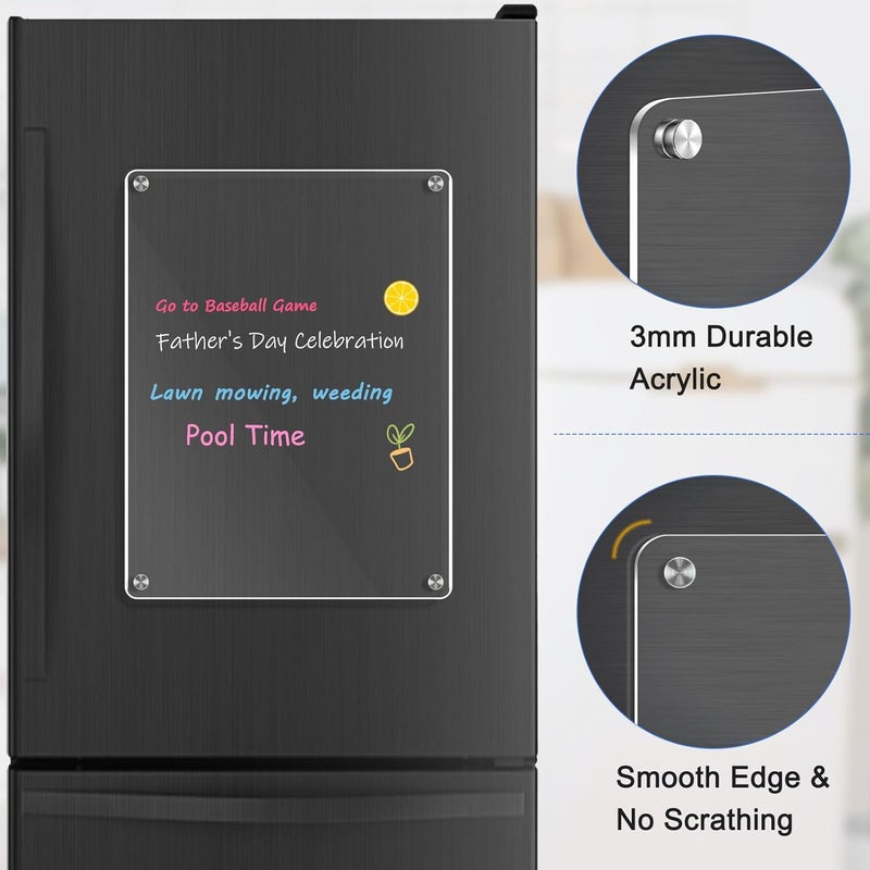 WALGLASS Fridge Acrylic Board, 11"x8" Clear Magnetic Planning Board, Dry Erase Board for Refrigerator, Fridge Planner, 6 Liquid Markers - Image 2